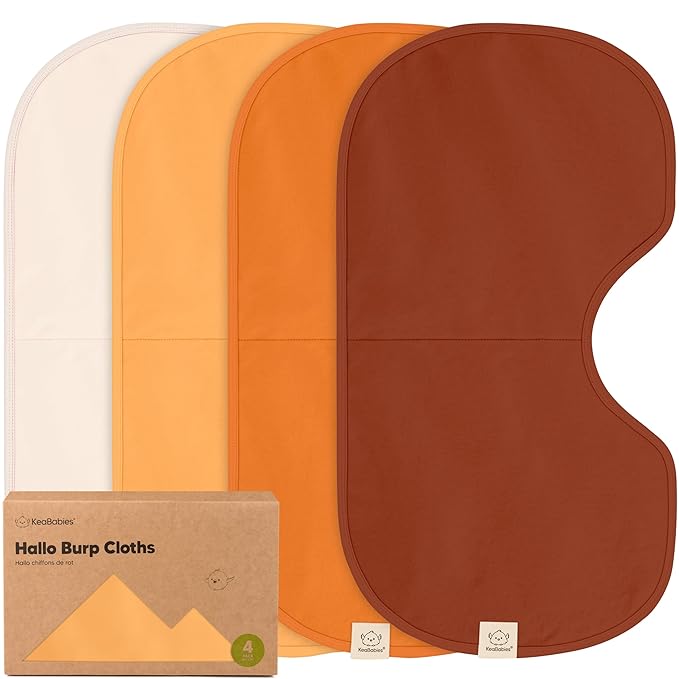 KeaBabies 4-Pack Baby Burp Cloths Baby Girl, Boy - Organic Cotton Burp Cloth, Extra Large, Absorbent, Soft Burping Cloths & Bibs Set for Babies, Newborn Burp Clothes, Thick Burp Ragss (Sahara)