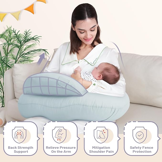 Breast Feeding Pillows for Mom, Soft Cover with Breathable Filling, Machine Washable, Cotton, Light Blue