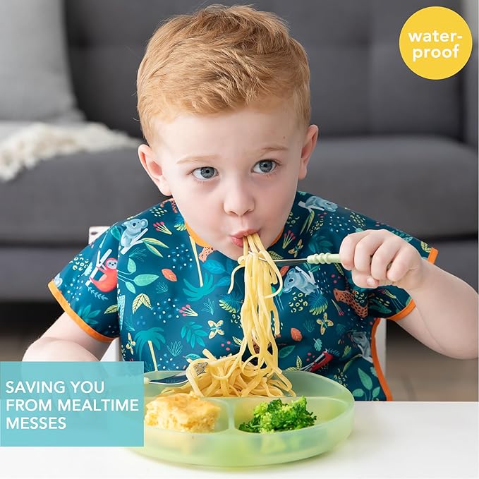 Bumkins Bibs - Toddler Bibs, Waterproof, Large for 1-3 Years, Short Sleeve