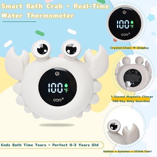 TKY Baby Bath Thermometer with Floating Toys & Room Temperature Monitor - Rechargeable Digital Thermometer with Temperature Alerts, Bath Essentials for Newborns, Infants (Advanced Grey)