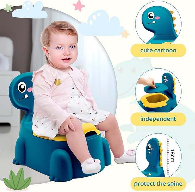 Potty Seat Baby Training Chair Boys Girls Toddler Dinosaur Comfortable children 1-5 years old Baby toilet Animal seat with lid back potty trainer (blue)