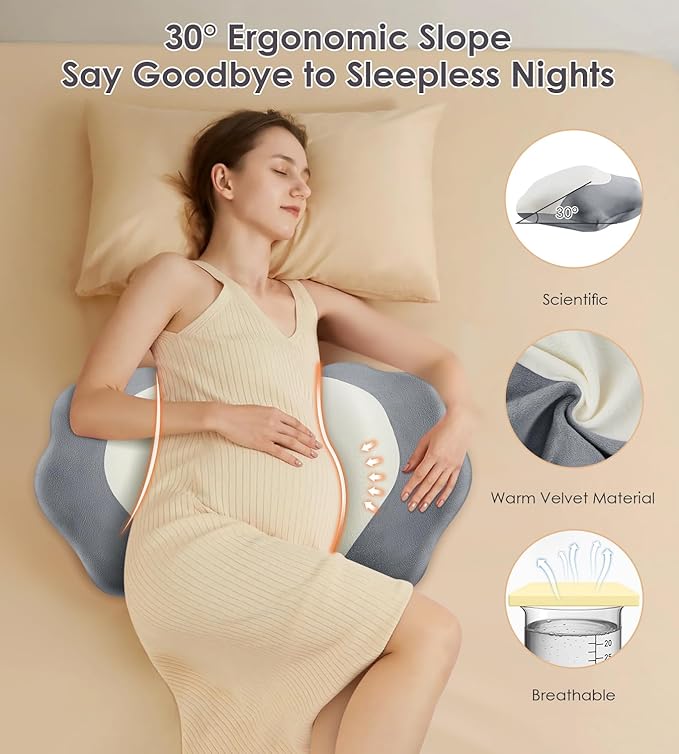 Pregnancy Pillows for Sleeping, Memory Foam Maternity Pillow Support for Back Belly HIPS, Adjustable Travel Wedge Pillow for Pregnant Women, Side Sleeping Pregnant Pillows with Velvet Cover