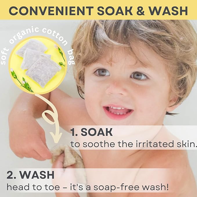 Organic Oatmeal Bath Soak for Baby, Kids & Sensitive Skin – Economy 15 Packs – Washes & Soothes Eczema, Diaper Rash, and Dry Itchy Skin – 100% Natural & Fragrance-Free – Made in USA by MogiMogi Baby