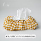 Baby Wipes Cover – Universal Size, One Size Fits All Wipes Packages | Muslin Cotton Tissue Cover for Nursery, Diaper Bag & Changing Table, Station | Gingham & Neutral Patterns (Mustard Yellow Gingham)