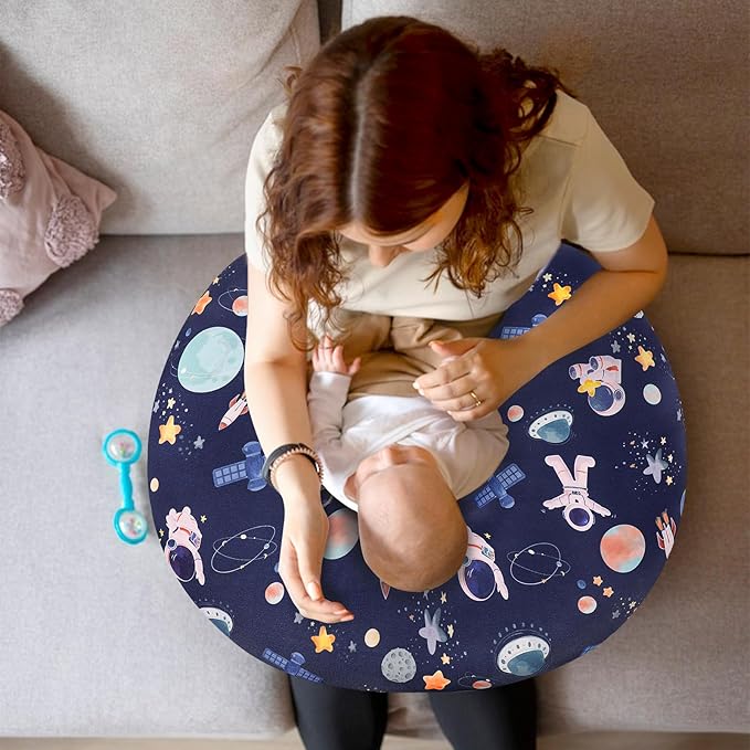 Nursing Pillow Cover 1 Pack, DAYEEBALL Double-Sided Removable Nursing Cover for Baby Girls Boys Newborn, Stretchy and Soft Reversible Slipcover for Breastfeeding Pillow, Space(Only Cover)