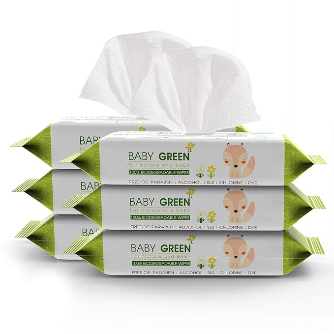 Yugi Green Baby Wipes – Unscented, Compostable, Biodegradable, Plant-Based, Fragrance-Free, for Sensitive Skin & Babies – 6 Packs of 72 (432 Count)