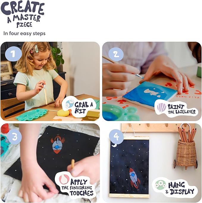 Sculpd Kids Painting Kit, Paint Craft Set for Kids Age 7+, Includes 5 Color Paint Set, Paintbrushes, Magnetic Picture Frame, 2 Canvases, Paint Palette, Additional Art Supplies and Free Guidebook