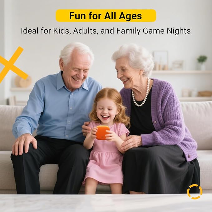 4-in-1 Handheld Tic Tac Toe Game Portable Electronic Board Games for Kids & Adults, Travel Games, Birthday Gifts, Yellow