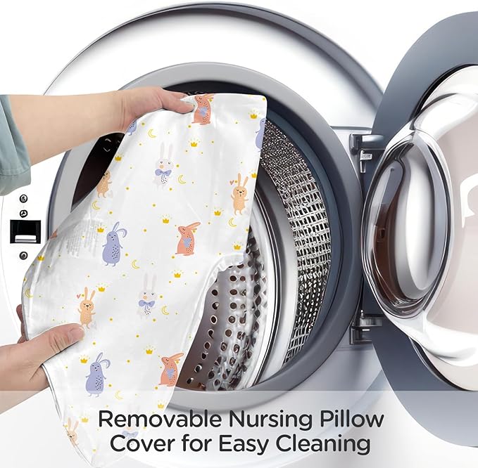 Little Grape Land Nursing Pillow for Infants, Breastfeeding Pillows, Baby Support Pillow for Nursing, Bottle Feeding, Tummy Time with Machine Washable Cover & Breathable Filling (Rabbit)