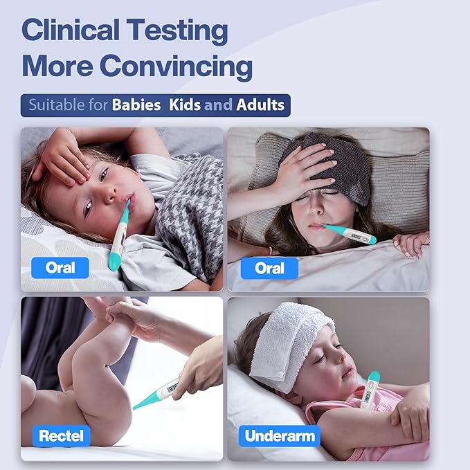 Boncare 10 Seconds Oral Thermometer for Adults and Kids - Accurate & Safe Rectal Thermometer for Baby with Fever Alarm, Digital Thermometer (Blue Green)