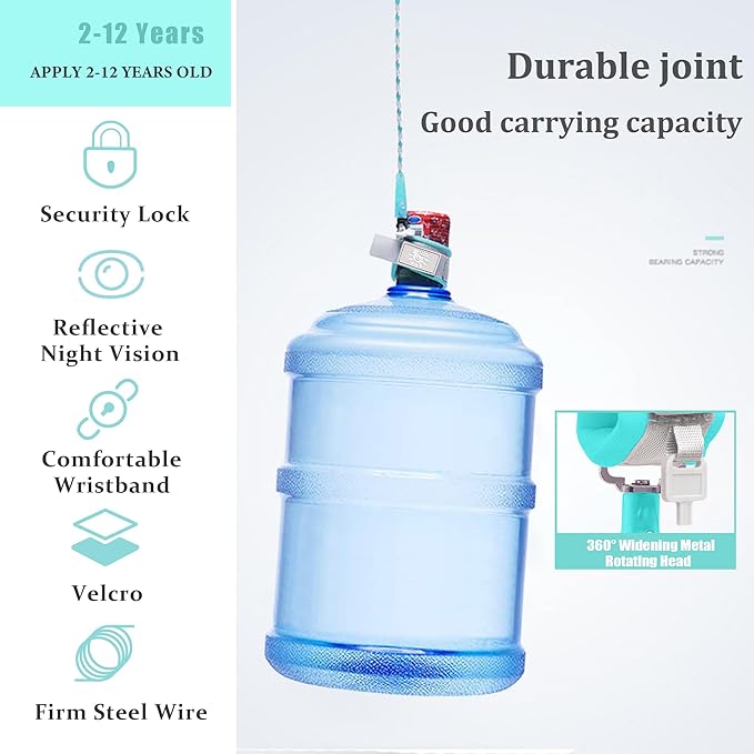 Toddler Harness Walking Leash- Child Anti Lost Wrist Link - Child Safety Harness - Upgrade with Reflective(6.5ft) - for Boys and Girls,Not Easy to Open Without Key (Cyan)