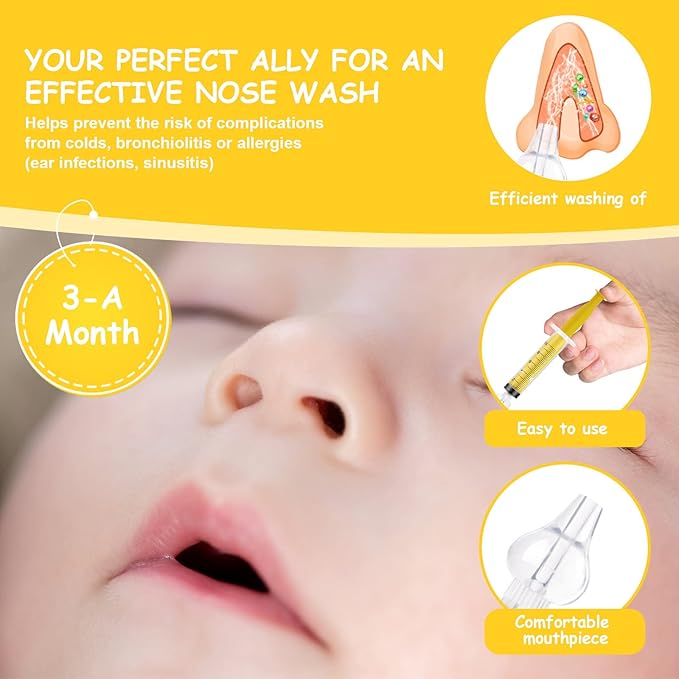 Baby Nasal Irrigator, 4PCS Nasal Syringe for Baby, Syringe Nasal Irrigator with Tweezers & Cleaning Brush, Baby Nasal Aspirator with Silicone Nasal Suction Tips Portable Baby Nasal Syringe