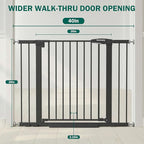 Baby Gate for Stairs, 26-40" Auto Close Dog Gate for Doorways, Pressure Mounted Child Gate with Walk Thru Door, Easy Install Safety Gate for Children and Pets, Black