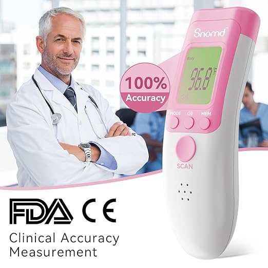 Digital Non-Contact Infrared Forehead Thermometer for Adults, Kids, and Baby, 3-in-1 Medical Grade Thermometer with Fever Indicator, Instant Reading, Backlit LCD Display