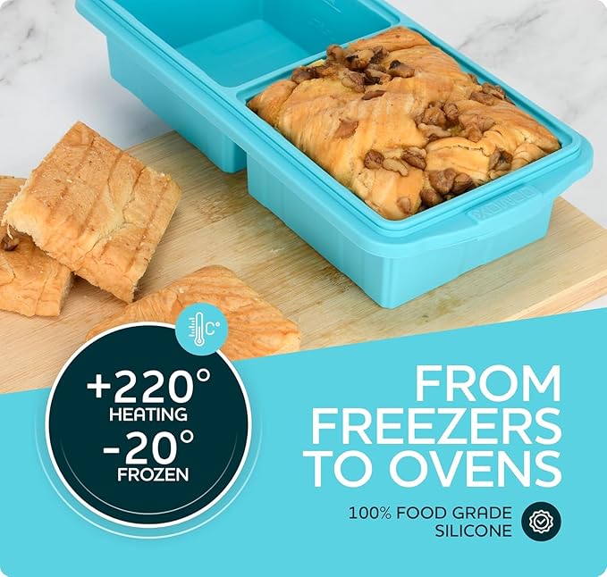 Silicone Freezer Tray With Lid-Soup Freezer Container molds-2-cup Extra Large Ice Cube Tray-makes 4 perfect 500ml portions cubes, For freezing soup,stews,sauces.Oven&Dishwasher-Safe(2-Pack)