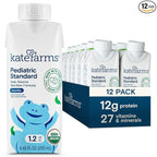 KATE FARMS Organic Plant Based Pediatric 1.2 Sole Source Vanilla Nutrition Shake, 12g of protein, 27 Vitamins and Minerals, Meal Replacement Drink for Kids, Non-GMO, 8.45 Fl oz (Pack of 12)
