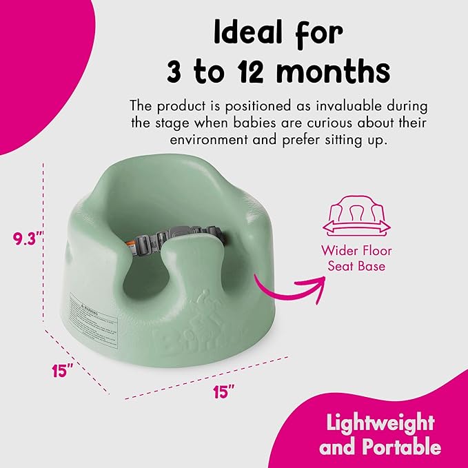Bumbo Baby Infant Soft Foam Comfortable Support Wide Floor Seat with 3 Point Adjustable Harness for Ages 3 to 12 Months, Hemlock