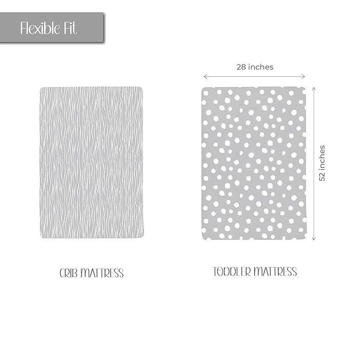 Crib Sheet Set | Toddler Sheet Set 2 Pack 100% Jersey Cotton Grey and White Abstract Stripes and Dots by Ely's & Co