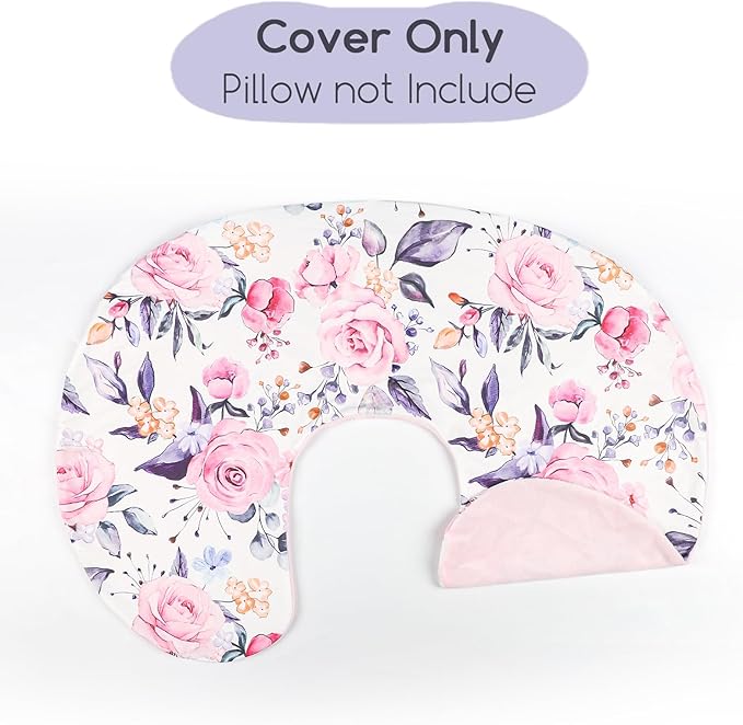 Nursing Pillow Cover 1 Pack, Minky Removable Nursing Pillowcase for Breastfeeding Pillows, Reversible Feeding Slipcover for Baby Boys/Girls, Super Soft Comfortable (Stylish Floral)