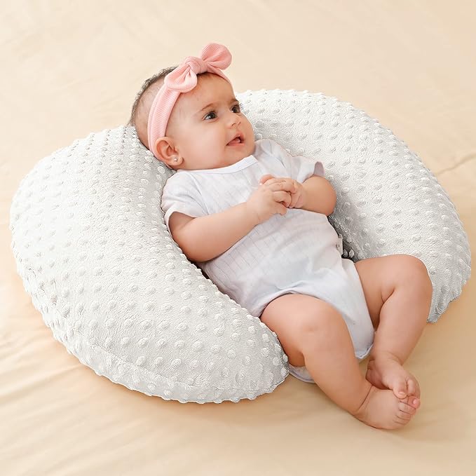 Nursing Pillow and Positioner, Breastfeeding, Bottle Feeding, Baby Sitting Support with Removable Ultra Soft Cover, Tummy Time Support for Baby Boys and Girls (White)