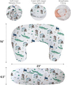 Little Grape Land Nursing Pillow,Upgraded Breast Feeding Pillow for Mom,Breastfeeding & Bottle Feeding for 0–14 Months, Soft Machine Washable Cover with Firm Breathable Filling, Tummy Time,Dinosaur
