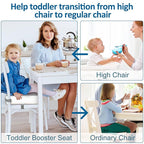 Toddler Booster Seat for Dining Table Chair,Non-Slip Bottom Baby Kid Booster Seat for Dining Table,2 Adjustable Straps,Portable Booster Seat for Table Travel Booster Seat for Toddler(Grey+White)