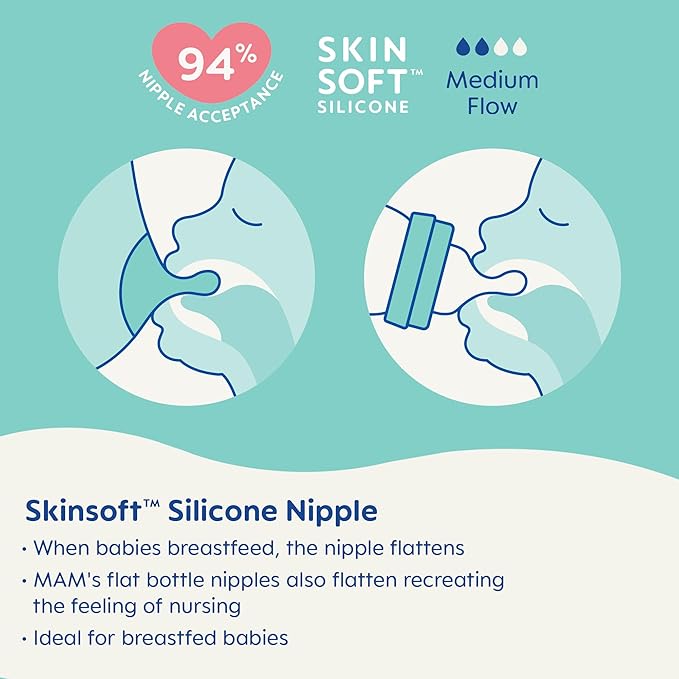 MAM Premium Glass Baby Bottles, Easy Switch Between Breast and Bottle, Feel Good Medium Flow, Newborn Essentials Must Have, 2+ Months, BPA Free, 9oz, Unisex, 1 Pack