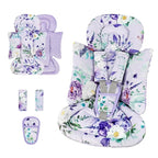 Infant Car Seat Insert and Strap Covers, Very Soft Car Seat Head Support Baby Girl Boy, Reversible Newborn Carseat Insert Cushion Fits for Stroller, Baby Swing, Bouncer (Purple Floral)
