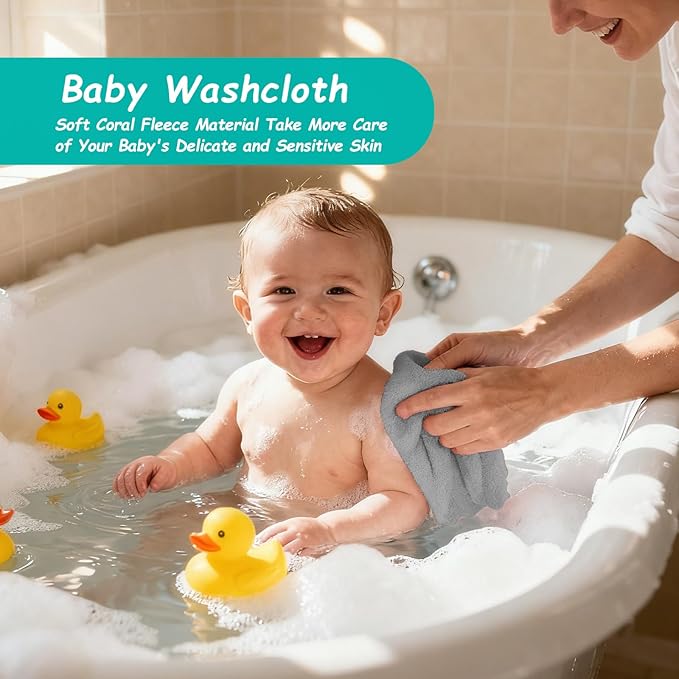 HOMEXCEL Baby Washcloths 12 Pack-Microfiber Coral Fleece Baby Bath Face Towel 7 x 9 Inch Extra Absorbent Soft Burp Cloth and Wash Cloths for Newborn-Infants and Toddlers-Gentle On Sensitive Skin,Grey