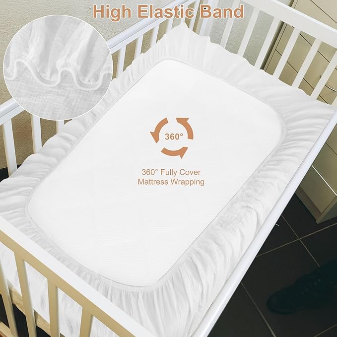 2 Pack Muslin Fitted Crib Sheets for Baby Girls & Boys-Neutral Breathable Crib Mattress Protector for Standard Crib Mattress (28"x 52")-Soft No Slip Toddler Cotton Bedding-Blush & White