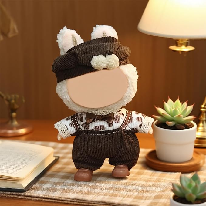 17cm Doll Clothes, Accessories for 15/17cm Dolls Clothes Headband + Overalls, Dolls Keychain Accessories, No Doll Included (Cookies Brown)