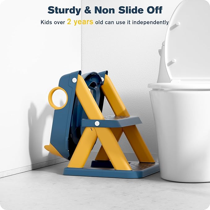 Potty Training Seat, Upgrade Toddler Toilet Seat for Kids Boys Girls, 2 in 1 Potty Training Toilet for Kids, Splash Guard Anti-Slip Pad Step Stool（Blueyellow）