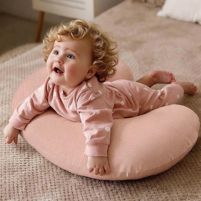 FUNUPUP 2 Pack Muslin Nursing Pillow Cover Compatible with Boppy Nursing Pillow, Soft Baby Nursing Covers for Breastfeeding Pillows for Boys Girls, Pink&Beige