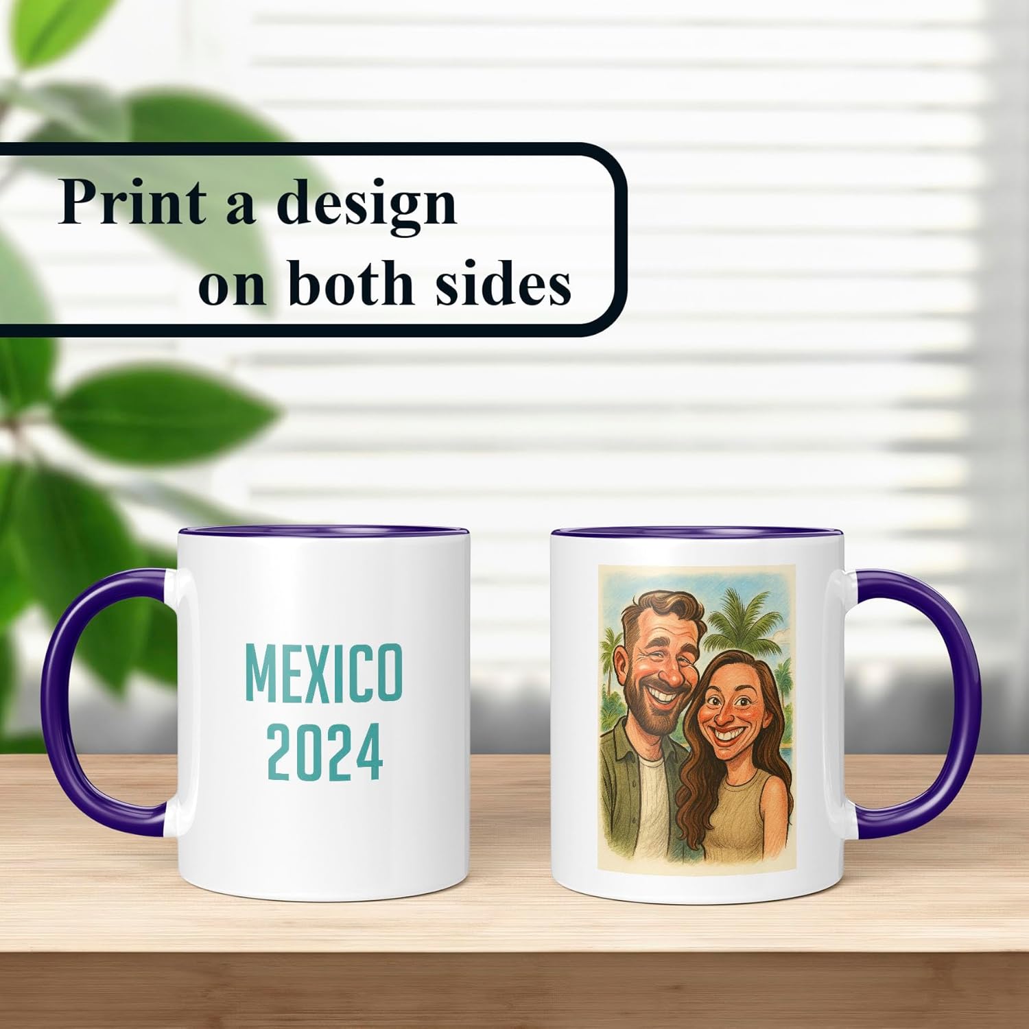 Personalized Coffee Mug, Custom Photo Caricature Gift, Funny Customized Coffee Gift for Men & Women, Custom Mugs with Pictures, Navy 11oz Father's Day Mug