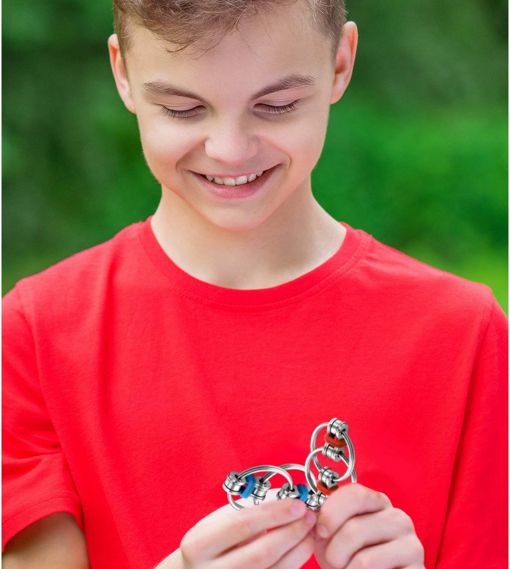 12 Pcs Fidgets Toys Set Flippy Roller Chain Toy Fidget Chain for Adults and Teenagers in Learning Help Anxiety Relief Bike Chain Toys for ADHD (4 Colors)