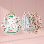 5 Pack Long Sleeve Bib,Baby Toddler Waterproof Sleeved Bib for 6-30 Months Reusable with Catch-all Pocket