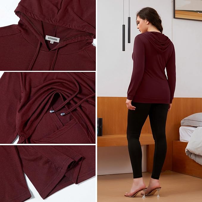 GINKANA Women's Nursing Hoodie Sweatshirt Long Sleeves Breastfeeding Maternity Tops Casual Clothes