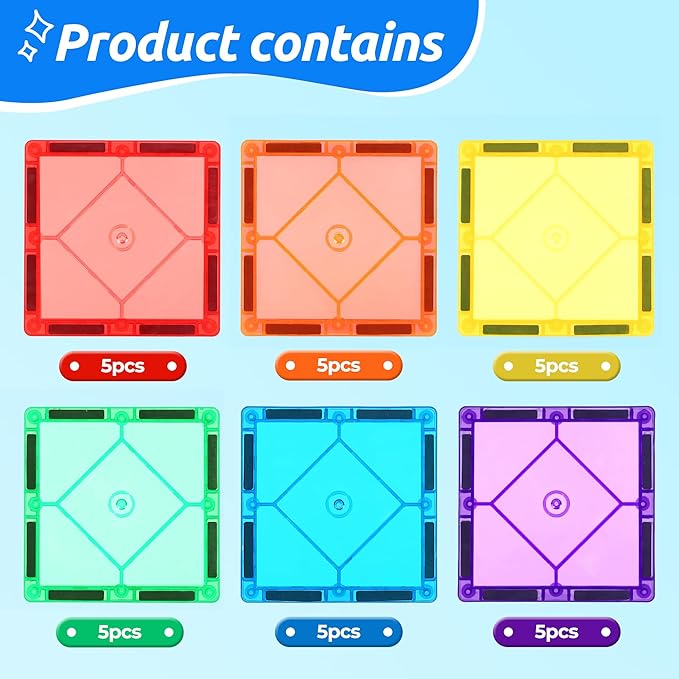 30PC Magnetic Tiles Kids Toys, Squares Magnetic Building Tiles for 3 4 5 6 7 8+ Years Old Boys Girls, Magnet Blocks Stacking Toys Birthday Gift for Toddlers STEM Learning Toys Magnet Tile Accessorie