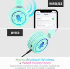 MEE audio KidJamz KJ55BT Personalized Bluetooth Wireless Safe Listening Headphones for Kids w/Custom LED-Backlit Design, Volume Limiter, Microphone; Kids Headset for School/iPhone/iPad/Tablet (Mint)