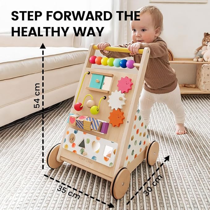 Tiny Land Wooden Baby Walker, Adjustable Speed Baby Push Walker for Boys and Girls, Montessori Activity Center Push Toy for Kids Development (Rainbow)