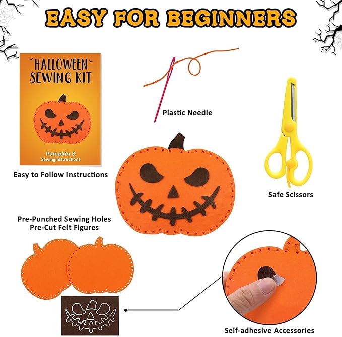 CiyvoLyeen Halloween Craft Kit Kids DIY Crafting and Sewing Set HalloweenStuffed Animal Felt Plushie for Girls and Boys Educational Beginners Sewing Set Sewing Kits for Kids Age 8 9 10 11 12