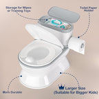 2-in-1 Toddler Potty Training Toilet - Larger Potty Chair & Detachable Training Seat for Boys & Girls Ages 1-3 with Flushing Sound, Wipes Storage, Toilet Paper Holder - Grey