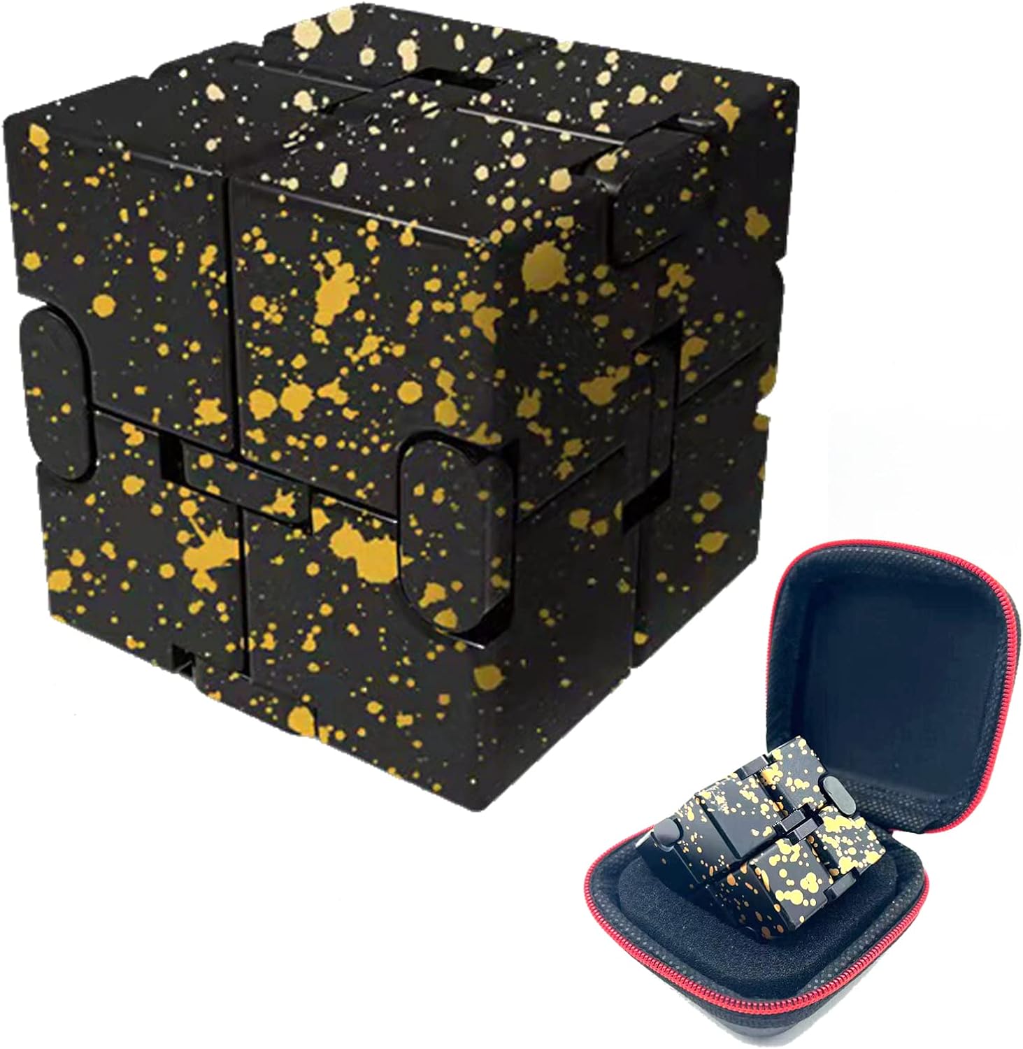 Metal Fidget Toys Infinity Cube for Men Anxiety Stress Relief Aluminum Alloy Material (Black & Yellow)