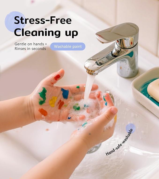 TMOL Washable Paint for Kids 42 Colors,Non-Toxic, Safe & Washable for Toddlers, Tempera Paint with Brushes, Palette & Bucket, School Project Art Supplies