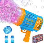 Bubble Gun Bazooka Machine with Solution - 69 Holes Blaster for Outdoor Summer Toy, Party Favors - Blue Bubble Maker Blowers for Kids