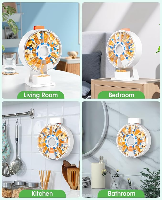 Daviky Pill Dispenser Daily, Large Pill Organizer with Wall-Mounted or Standing Use, 14 Days Pill Box, Push Button Design, Weekly Pill Organizer for Vitamin, Medicine.Supplement, Fish Oil