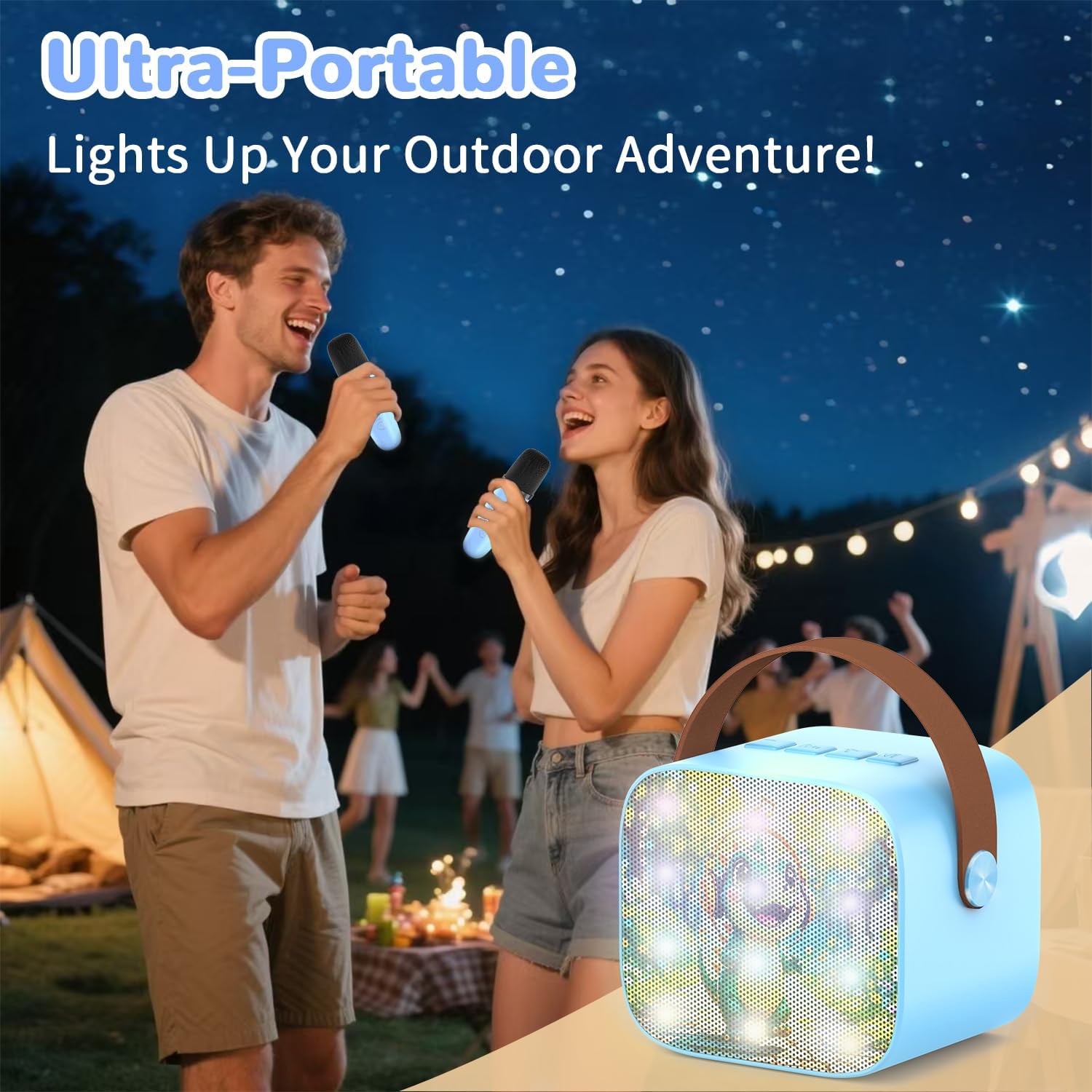 Mini Karaoke Machine for Kids Teen Adults - Toddler Toys Birthday Gift for Girls Boys Ages 3-12, Portable Bluetooth Speaker Set with 2 Wireless Microphones fits Family Fun Indoor Party Outdoor, Blue