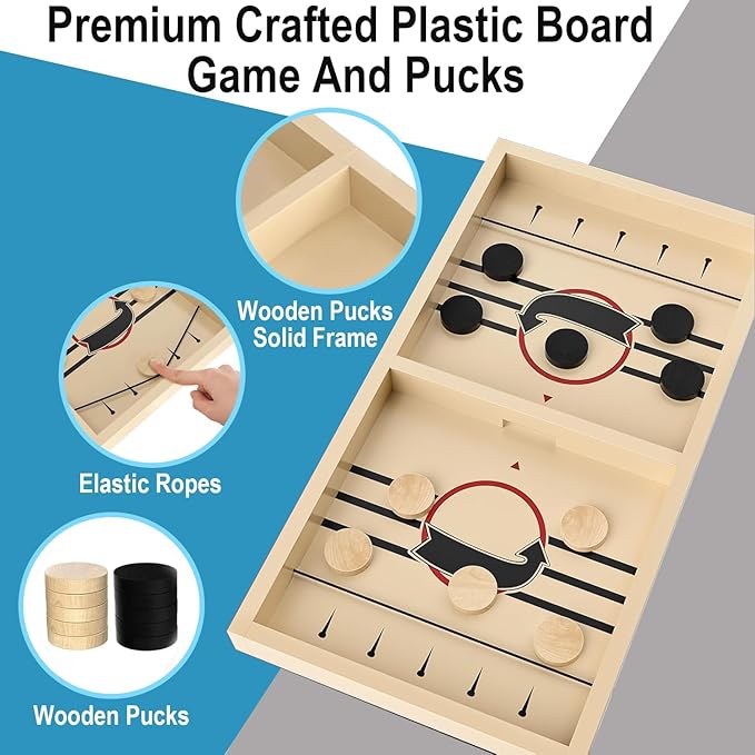 Large Sling Puck Game,Plastic Family Indoor Table Board Game for 2-4 Players,Fast Paced Super Winner Sling Hockey Board Games & Rapid Slingshot Battle Table,Christmas Stuffer Idea for 7 Age