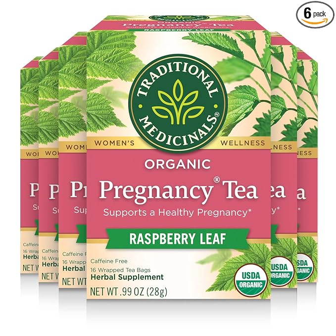 Traditional Medicinals Tea, Organic Pregnancy Tea, Supports a Healthy Pregnancy, Raspberry Leaf, Kosher, Non-GMO, Caffeine-Free, Compostable - 96 Tea Bags (6 Pack)