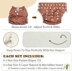 Mama Koala 3.0 Cloth Diapers for Babies, 6 Pack One Size Washable and Reusable Pocket Diapers for Newborns and Toddlers (Fruit Meeting)